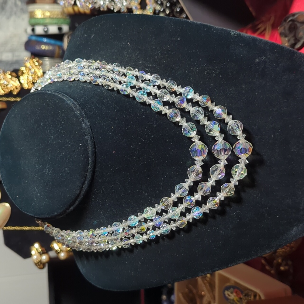 Vintage 3 Strand Crystal Necklace
